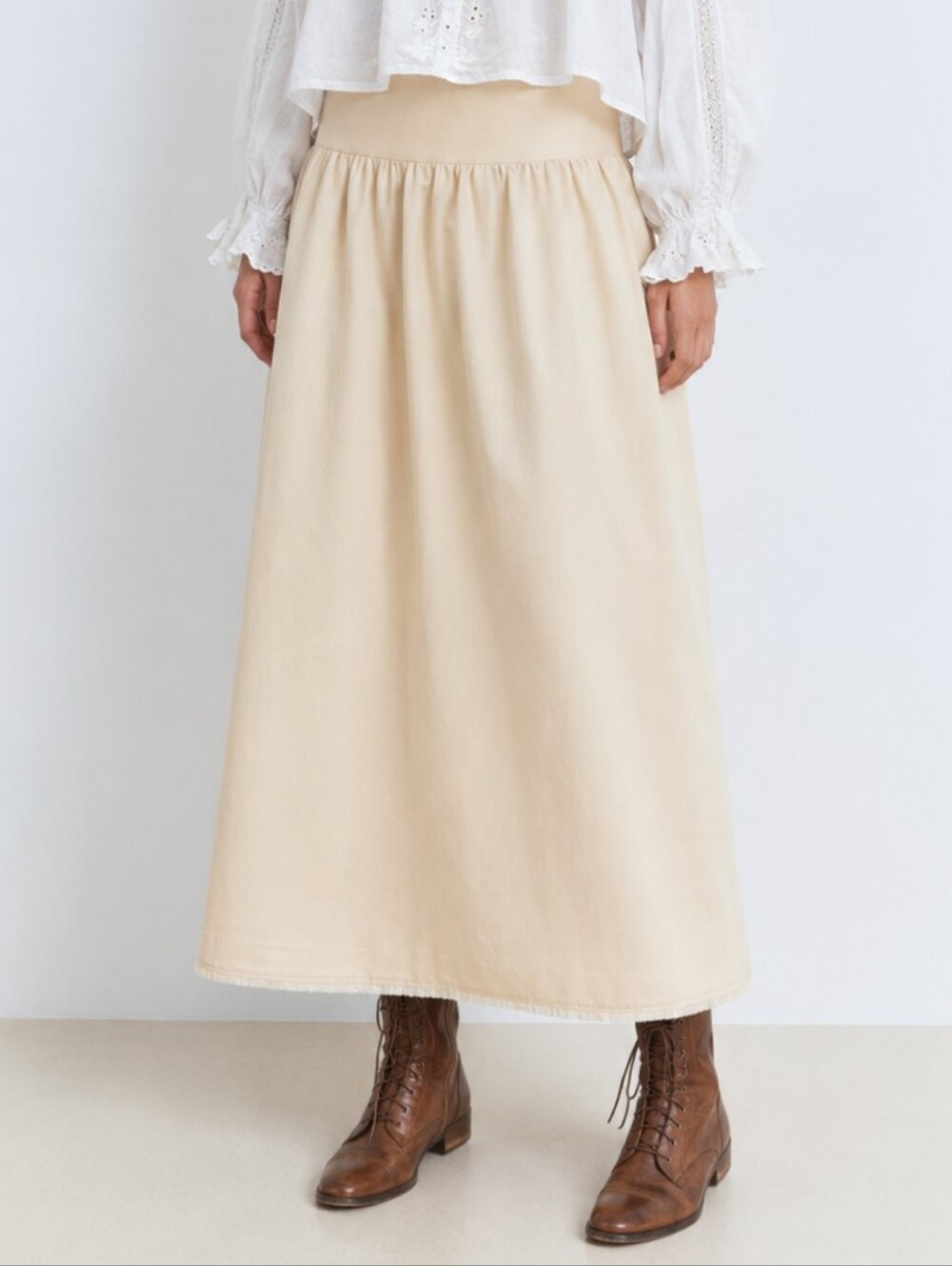 MNG Fall Linen Blend Maxi Skirt 8 10 Classic A-Line Feminine Cream Raw Edge
